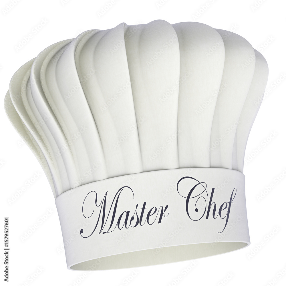 Poster chef hat with master chef text. 3d rendering isolated on transparent background