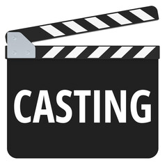Casting concept with movie clapperboard. 3D rendering isolated on transparent background