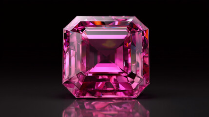 A stunning 3D render of a pink tourmaline gemstone cut in emerald shape, showcasing its clarity and vibrant hue.

