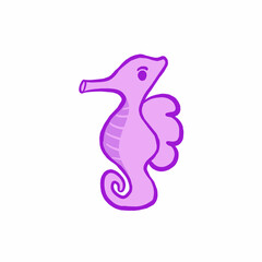 Cartoon depiction of a pink seahorse with a vibrant outline and whimsical details