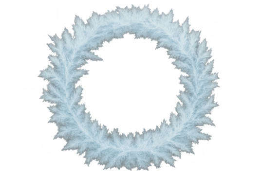 Circular ice crystal wreath forming a perfect circle on transparent background, ideal for winter and christmas themed projects