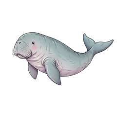 Cute Cartoon Manatee Illustration with Rounded Body and Gentle Face Design Isolated Transparent PNG Image