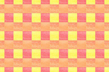 Seamless watercolor geometric pattern in patchwork style. Summer watercolor yellow orange background.