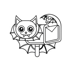 Obraz premium A vampire cat peeking from mailbox in Halloween theme kids coloring book Vector illustration