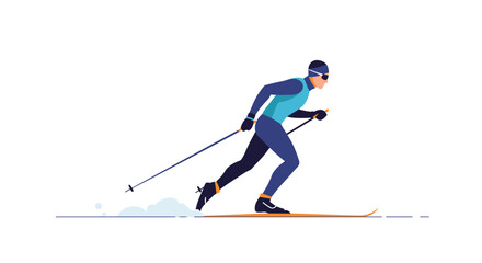 Cross-country skiing. Male skier racing on snow in a dynamic posture during winter  