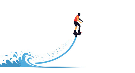 Fototapeta premium Flyboarding. Man riding hoverboard over water splashes in a minimal style 