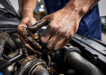 close up of a mechanic working on a car engine