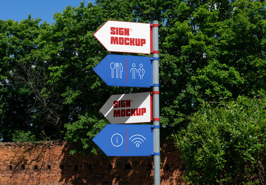 Four Metal Wayfinding Signs Mockup