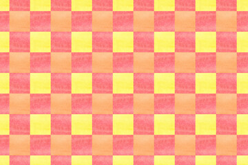 Seamless watercolor geometric pattern in patchwork style. Summer watercolor yellow orange background.