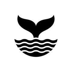 Naklejka premium Silhouette of a Whale's Tail Rising Above the Water Waves a Marine Theme