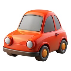 Cute cartoon red car with round headlights isolated on white background