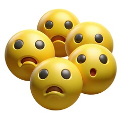 Fototapeta premium Five sad and worried yellow emoji faces isolated on white background