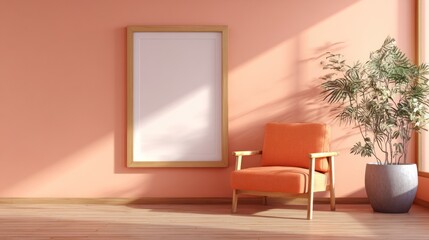 Fototapeta premium Modern Coral Living Room Mockup