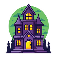 Spooky Castle Eerie Vector Illustration of a Haunted House for Halloween with decorative moon