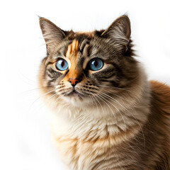 Close-up portrait Pixiebob cat on white background
