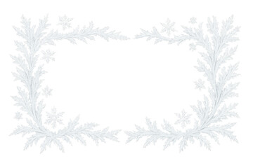 Winter frame adorned with intricate frost and delicate snowflakes, creating a beautiful border on a transparent background