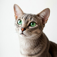 Close-up portrait Singapura cat on white background