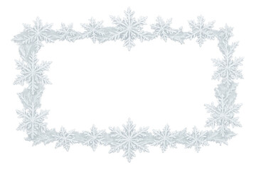 Winter snowflake border featuring realistic white snow fragments, decorating transparent background for festive holiday design templates