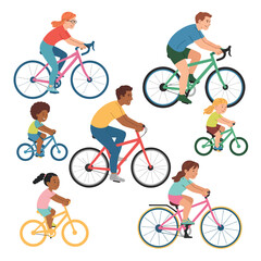 Diverse group of people enjoying cycling together on bicycles