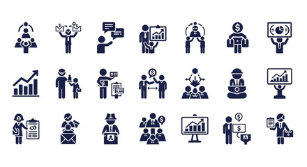 Business and Finance Icons: Dark Blue Flat Design Set