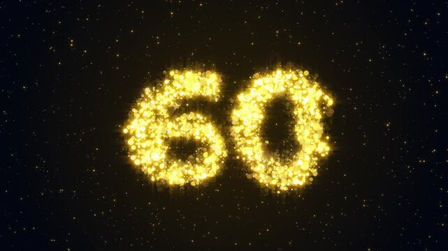 Festive glittery number 60 sparkles crafted from brilliant gold particles. Perfect for anniversaries and milestones