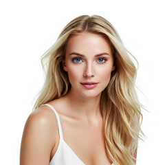 Fototapeta premium Portrait of a beautiful blue-eyed woman isolated on white background