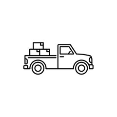 A Black and White Line Art Illustration of a Pickup Truck with Boxes