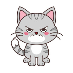Angry Vector Cat Sticker — Kawaii Cartoon Pet Icon
