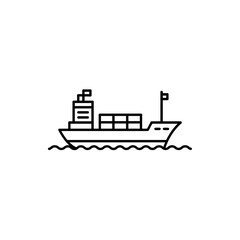Obraz premium Simple line art icon of a cargo ship sailing on wavy water