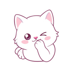 Fototapeta premium Shy Cat Vector Sticker — Adorable Fluffy Kawaii Pet 