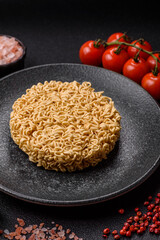 Instant noodles or ramen, Asian food, pasta with vegetables. Noodles, takeaway food