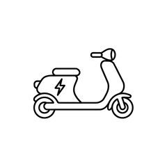 Simple black line art icon of an electric scooter with a lightning bolt symbol
