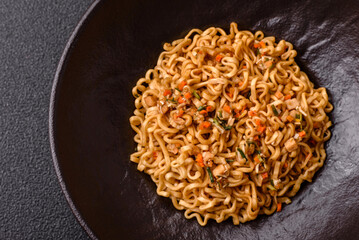 Instant noodles or ramen, Asian food, pasta with vegetables. Noodles, takeaway food
