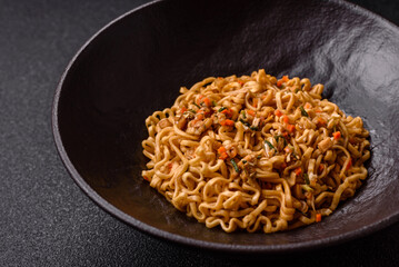 Instant noodles or ramen, Asian food, pasta with vegetables. Noodles, takeaway food