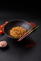 Instant noodles or ramen, Asian food, pasta with vegetables. Noodles, takeaway food