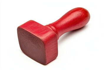 Image of a rubber stamp with a red handle on a white background