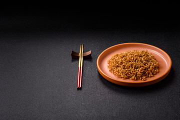 Instant noodles or ramen, Asian food, pasta with vegetables. Noodles, takeaway food