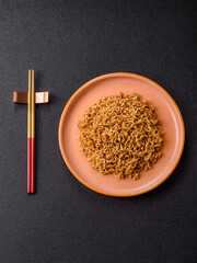 Instant noodles or ramen, Asian food, pasta with vegetables. Noodles, takeaway food