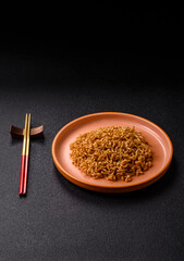 Instant noodles or ramen, Asian food, pasta with vegetables. Noodles, takeaway food