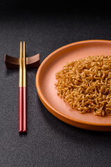 Instant noodles or ramen, Asian food, pasta with vegetables. Noodles, takeaway food