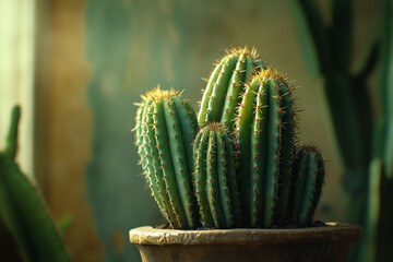 Close-up of Green Cacti in Pot