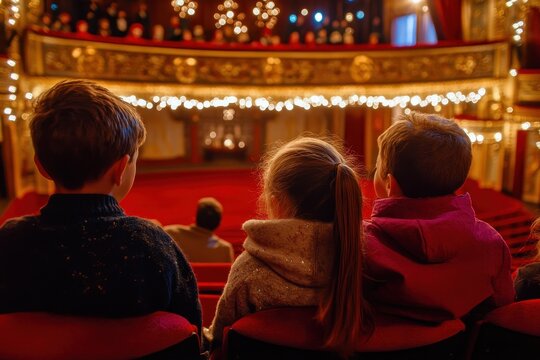 Kids and parents observe a New Year s show in the theater