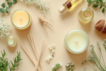 Kit for eco friendly coconut wax candles including wick fragrance oil and tools Stylis