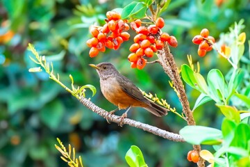 Purple-breasted Thrush (Turdus rufiventris), a bird symbol of Brazil, captured in natural light that highlights its vibrant colors. Perfect photo.Sabiá laranjeira