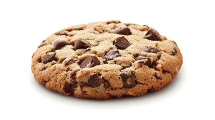 Chocolate Chip Cookie CloseUp, Golden Brown Texture, Fresh Baked, White Background