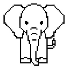 Fototapeta premium A simple front on view in black pixel outline of an elephant