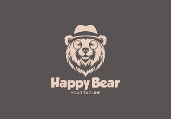 happy bear logo. Simple bear logo with glasses and a hat. Fun and friendly design for kids, branding, or mascot use.