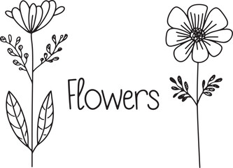 set of  hand drawn line art vector of flowers 
