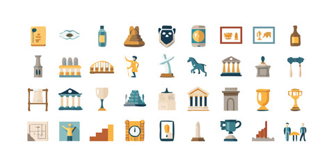 Comprehensive Museum and History Icon Set with 27 Unique Designs Featuring a Variety of Historical Artifacts and Symbols on transparent background