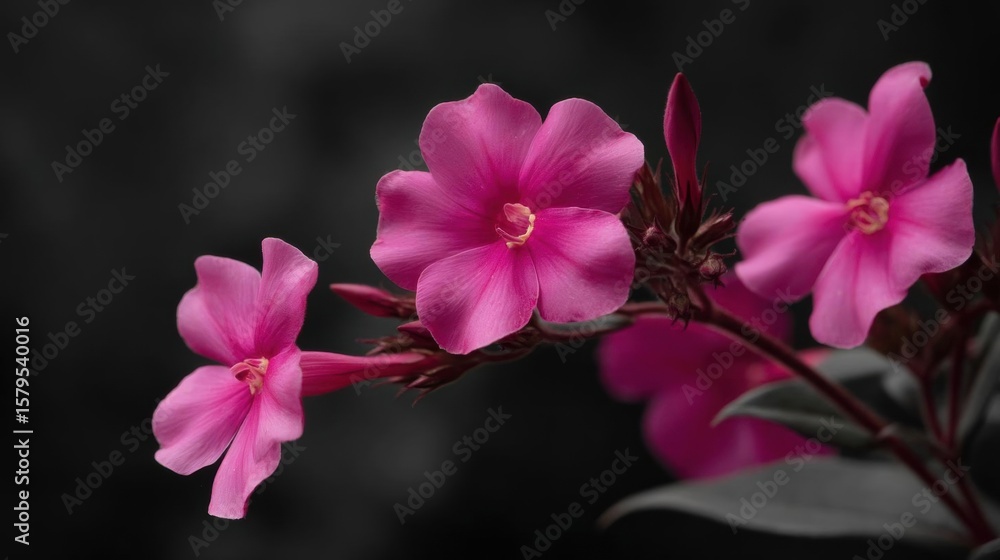 Poster close-up of a group of pink flowers. the flowers are in full bloom and have five petals each with a 